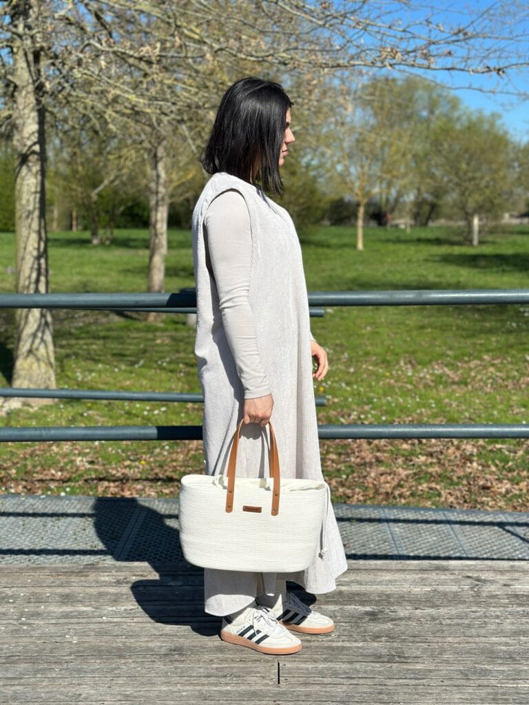 Sac shopping en corde naturelle et anses cuir Quintessia