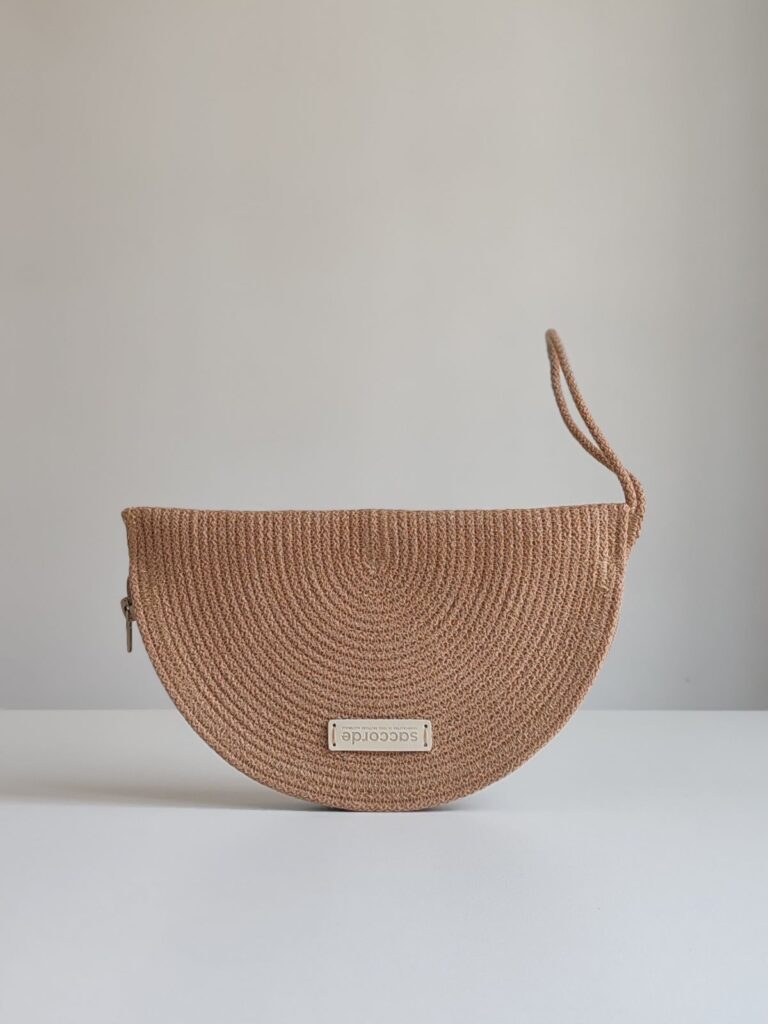 Pochette Arca bicolore marron caramel écru