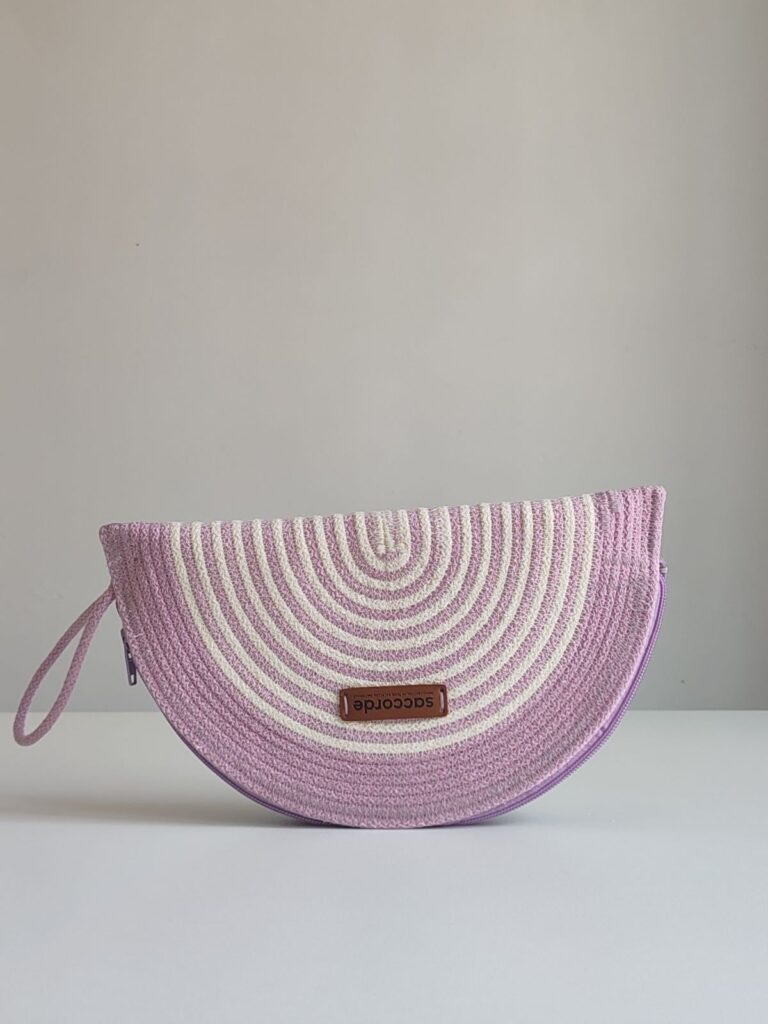 Pochette Arca bicolore violet clair écru