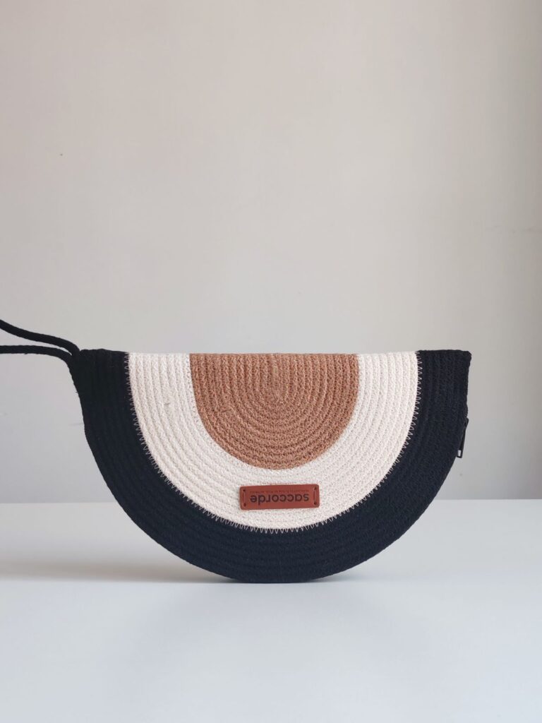Pochette Arca tricolore marron noir écru